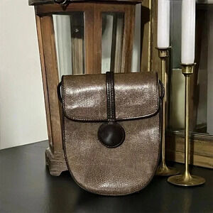 Dokkim Brown Leather Crossbody Shoulder Bag Hand Bag‎ Rare 8x6x3